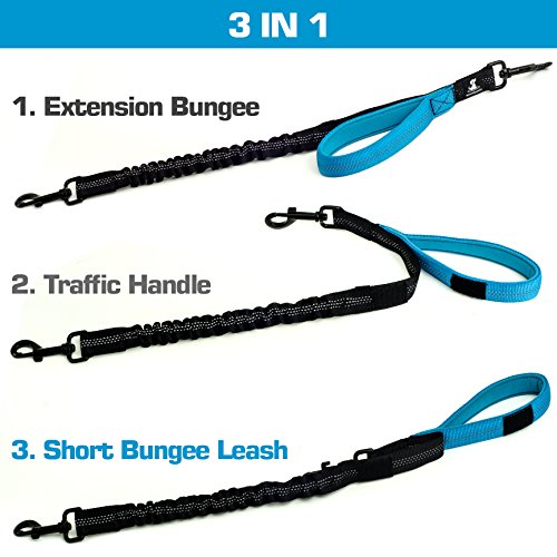 3 in 1 Short Dog Leash - Shock-Absorbing Bungee with Padded Handle that Can Be Used as Elastic Attachment for Your Regular Leash, Control Handle, or Traffic Leash – Suitable for Medium and Large Dogs - Thumbnail 2