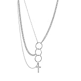YERTTER Dainty Unique Punk Layering O Ring Chain Choker Necklace Sweater Chain Boho Jewelry Set Layered Cross Pendant Statement Chunky Chain Necklace for Women Man