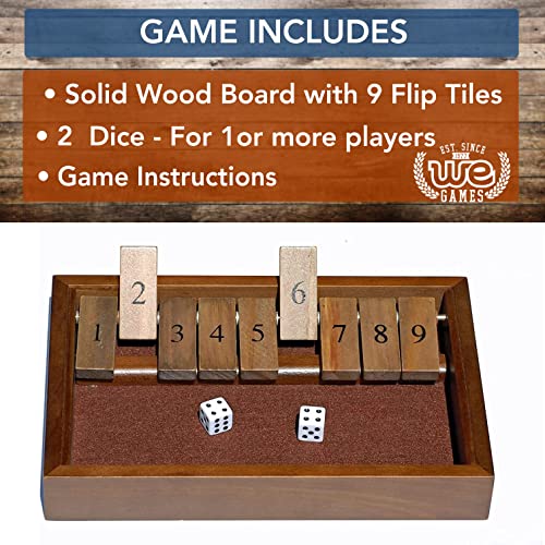 WE Games Classic Dice Board Game 9 Number Flip Tiles with Dark