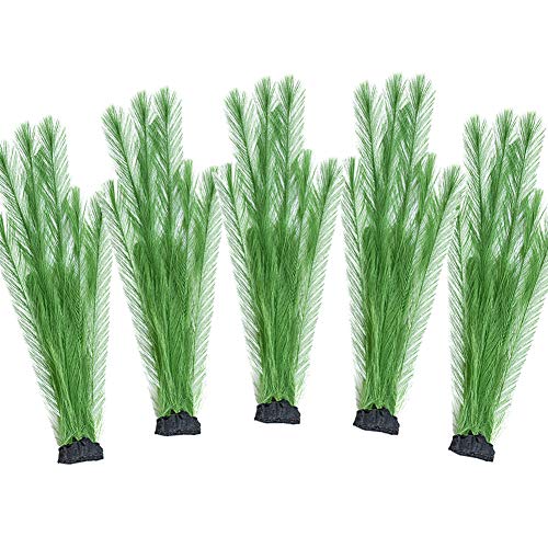 Smarlin Artificial Aquarium Plants, Fake Fish Tank Plants Decor, 3 Pack, Realistic & Non-Toxic & Safe for All Fishes (14 inches5 pcs, Green)