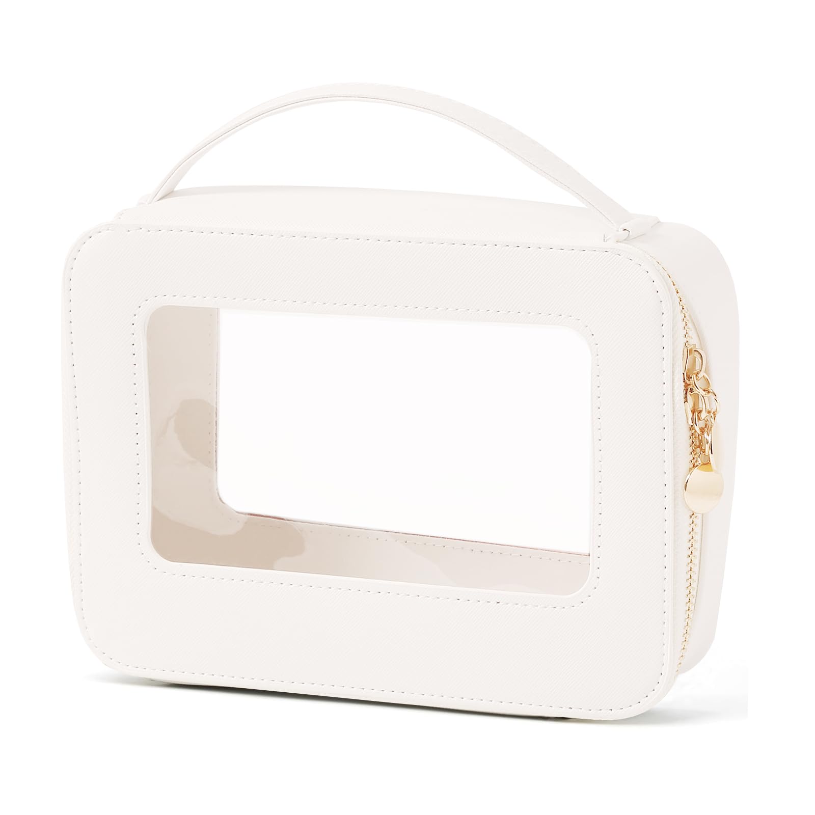 Clear Makeup Bag Cosmetic Organizer Case with Handle Large Travel Toiletry Bag Zipper Skincare Pouch for Purse Essentials Waterproof Car Bag for Women White