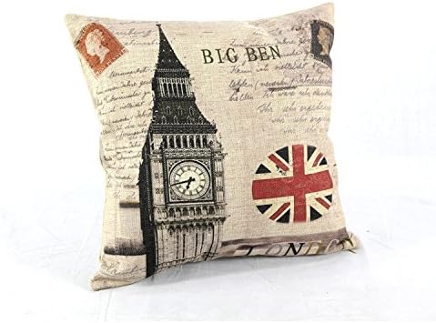 JudyArtOnlineStore Cotton Linen Decorative Throw Pillow Case Cushion Cover London Retro Union Jack Big Ben 18 X 18 inches