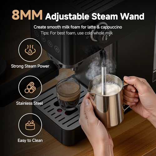 AMZCHEF 20-Bar-Professional-Espresso-Machine, 1350W Coffee Machine with Milk Frother, Flexible Brewing Options, Compact Espresso Machine for Cappuccino, Latte, Black