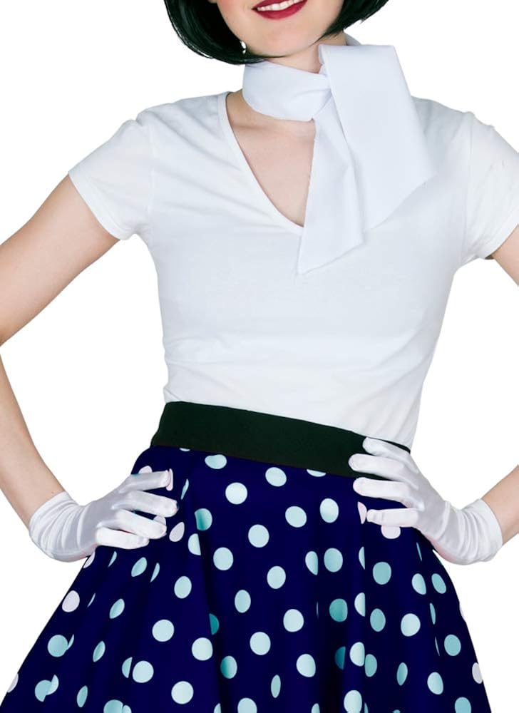 Das Kostümland Fifties Women's Polka Dot Circle Skirt with Neckerchief, Blue, blue, white, One Size - Image 4