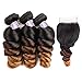 Allove Hair Brazilian Loose Wave Ombre Bundles With Closure (14 16 18+12inch) 3 Bundles with 4X4 Lace Closure Free Part Virgin Remy Hair 10a 3 Tone 1B/4/27 Ombre Weave Human Hair