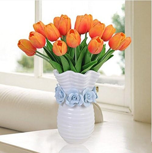 Gaosaili High Simulation Tulips Artificial Flower PU Mini Silk Flower 10 Pieces Orange