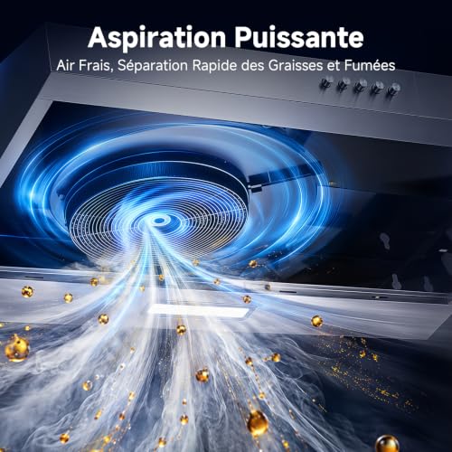 AAOBOSI A++ Hotte Aspirante 60cm, 3 Vitesses, 230m³/h Hotte Sans Evacuation, Évacuation ou Recyclage, Filtre au Charbon Inclus, Éclairage LED Acier Inoxydable Argenté