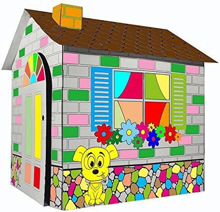 Littlefun Kid's Folding Cardboard Playhouse Cartoon Cottage Children Premium Paper Construction Fluorescent Sticker Included