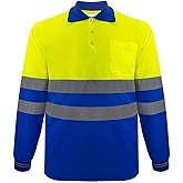 ZUJA Safety Long Sleeve T-Shirt Reflective Stripes Hi-vis Yellow Knitted Shirt Bright Construction Work Wear