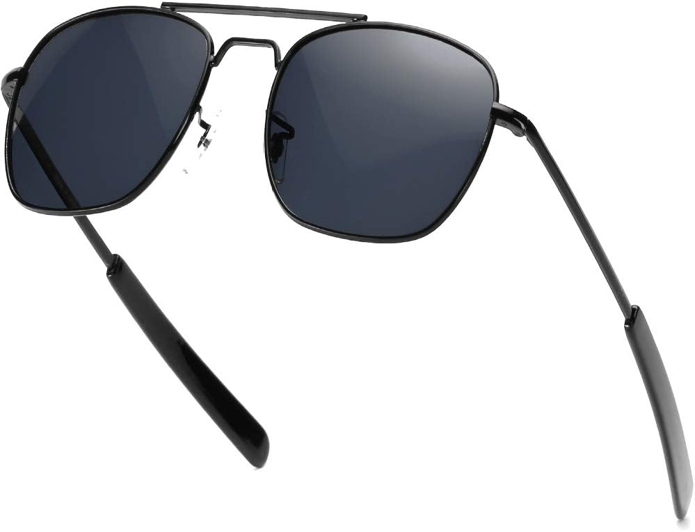 Mens Aviator Sunglasses 55mm Polarized Pilot Military Square Shades with Bayonet Temples