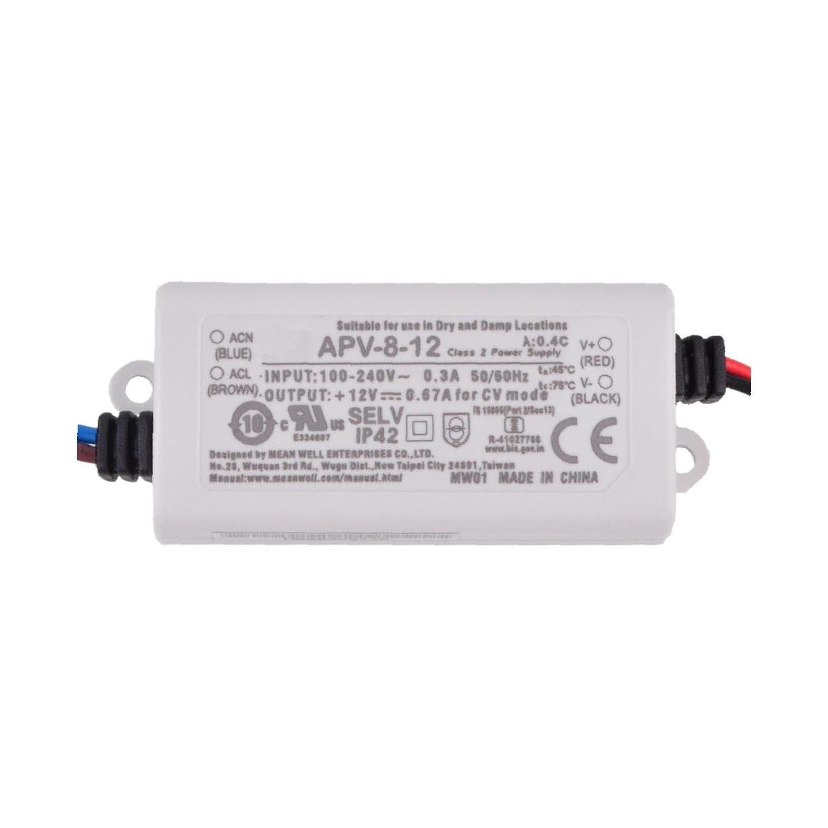 Mean Well APV-8-12 AC-DC Single Output LED Driver, Constant Voltage