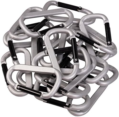 Carabiners 20 Pc Set - D Shape Spring Loaded Silver and Black KeyChain Clips - Great For Camping, Fishing And Hiking.