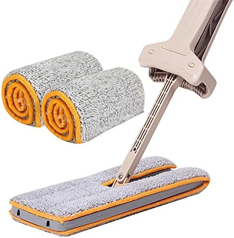 2Pcs Mop Cloth Total, Kemilove Lazy Double Sided Mop And 360 Spin Automatic Squeeze 38cm Mop