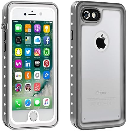 iPhone 7 Waterproof Case with Clear Sound, Eonfine Shockproof Full-sealed Rubber Rugged Cover with Touch ID, Absolutely 100% Water Snow Dust Dirty Proof Case for iPhone 7 4.7 Grey/Transparent