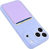 Karrint Design for iPhone 17 Pro Case with Card Holder for Women Men Soft Liquid Silicone Cover [Microfiber Lining] Full Camera Protection Shockproof Slim for iPhone 17 Pro Case Wallet Purple
