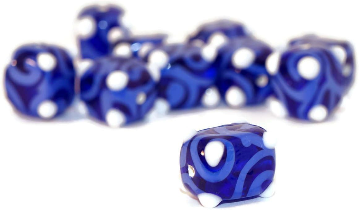 Blue White Gzhel Czech Glass Lampwork Handmade Beads Rectangle Tube Curl Beads 13mm x 10mm 2pc