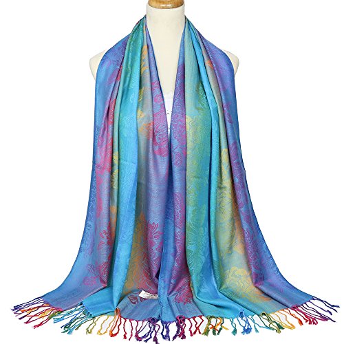 Fashion Colorful flowers Jacquard cotton pashmina Women Wrap Shawl tassels Scarves 75