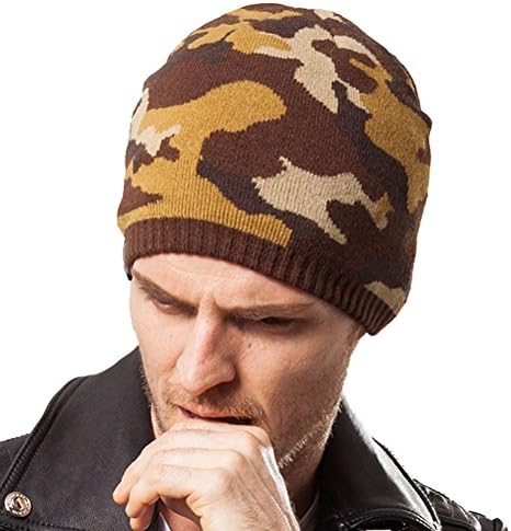 Elegari Men's Woolen Knit Brown Camouflage Elastic Winter Snow Warm Slouchy Beanie Hat Skull Cap