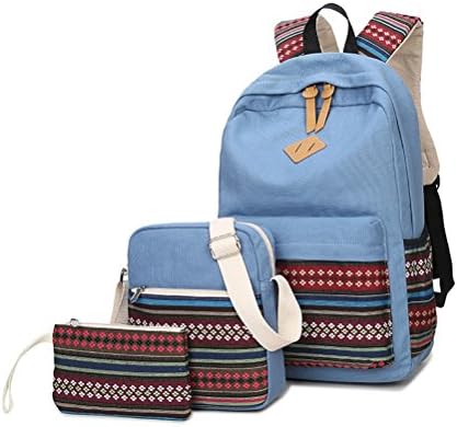 Canvas Backpack School Bags Set for Teens Girls Daypack + Shoulder Bag + Pencil Case
