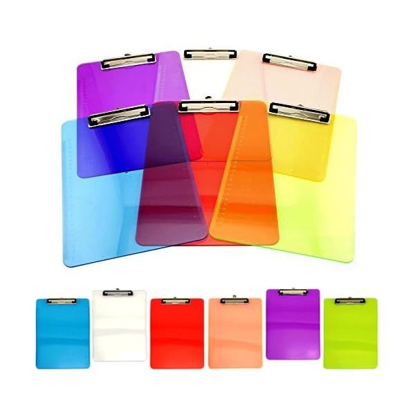 Adorox Set of 12 Standard Size Clipboards Clear Colorful Transparent Mix Assorted Colors (Multicolored 12 Pack)