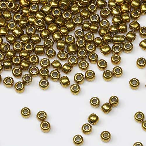 Tibaoffy Gold Beads Size 8/0 Crafts Glass Seed Beads 3mm for Jewelry Making (Total About 100gm About 3600pcs)