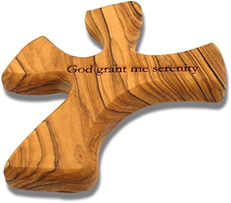 Olive Wood Prayer Cross: Hand Held Cross Made to Perfectly Fit in Your Hand (God Grant me Serenity)