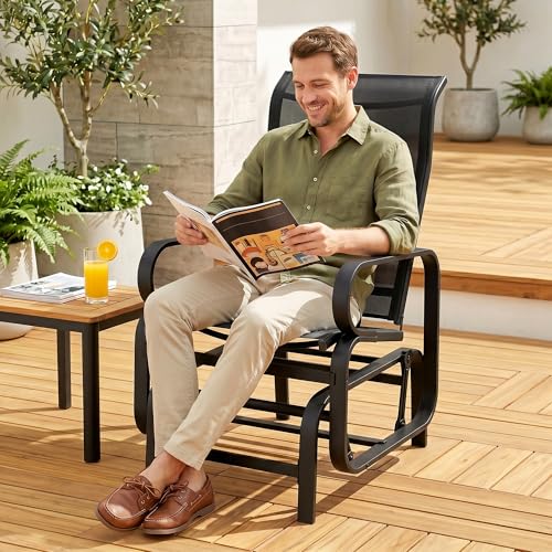Outsunny Patio Glider with Breathable Mesh Fabric, Outdoor Glider Chair, Garden Rocking Gliding Seat for Patio, Yard, Porch, Black