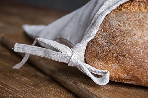 Pure Linen Natural Bread and Bakery Bag with Ties, Baguette Bag - Ideal for Homemade Bread