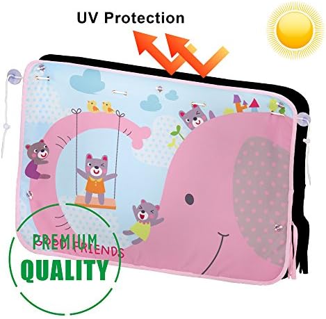 Best Car Window Shade for Side and Rear Window - Protect Your Baby and Kids in the Back Seat from Sun Glare and Heat. (Pink Elephant)
