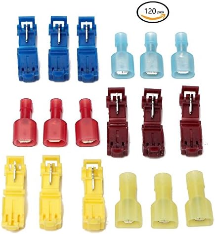 GekBot 120pcs T-Tap Nylon Fully Insulated Male Spade Terminals and Quick Splice Electrical Wire Crimp Connector Assortment Kit Set