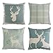 BLEUM CADE Set of 4 Decorative Throw Pillow Covers Cushion Couch Pillow Cover 100% Cotton Linen Deer Pattern for Home Office Car Sofa 18x18 inches (45x45 cm)