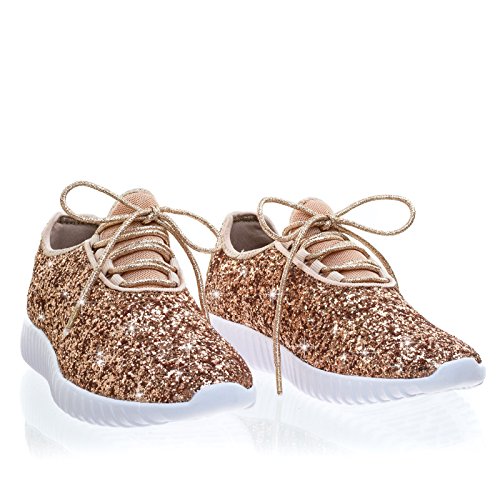image for Forever Link Womens Closed Round Toe Sparkling Glitter Lace up Fitness