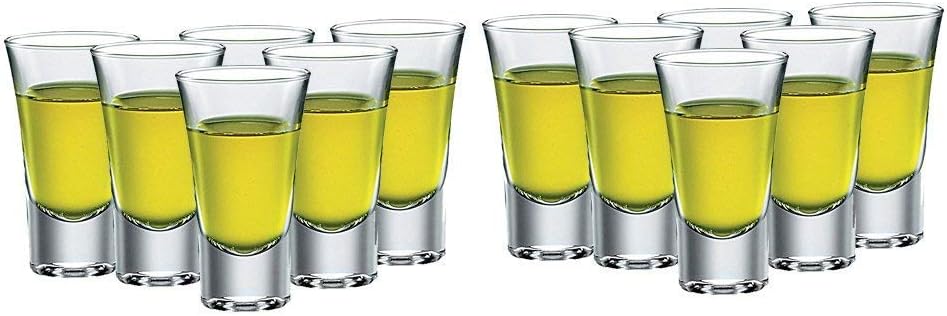 QAWIJA Crystal Glass Heavy Base Curved Shot Glass Set of 12