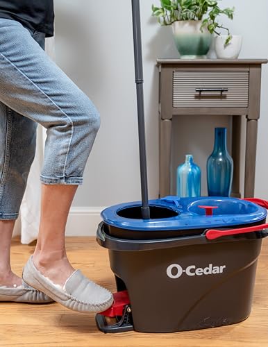 O-CEDAR EASYWRING RINSECLEAN MICROFIBER SPIN MOP & BUCKET FLOOR CLEANING SYSTEM WITH 3 EXTRA REFILLS, PLASTIC, GREY