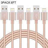 Everdigi iPhone Charger 3Pack 6FT Lightning USB Cable Nylon Braided Charging Cable Compatible with iPhone 7/7 Plus/6s/6s Plus/6/6 Plus/5/5S/6C/SE/iPad and iPod (GOLD)