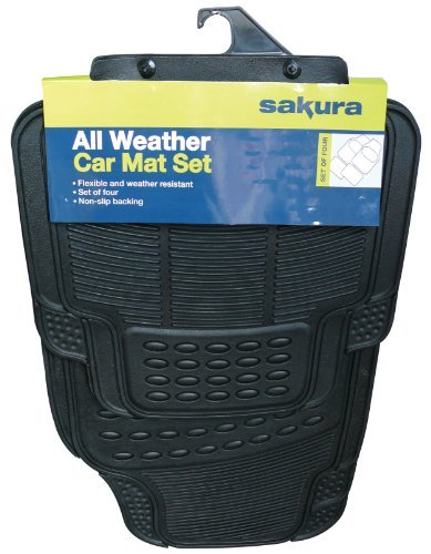 SAKURA SS3601 All Weather Car Mat Set – Universal Fit Rubber Floor Mats, Heavy Duty, Anti-Slip, Protects from Dirt, Snow, Mud & Spills – 4 Piece Kit