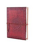 Back To School Store Indya Gifts Leather Bound Journal Diary Blank Men Women Travel Notebook with Hand Embossed Sun Designed and 200 Unlined Handmade Pages, 7