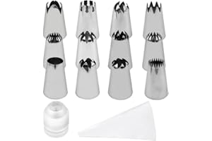 14pcs White Piping Bags and Tips Set, Reusable Cakes Decorating Supplies Kit with 12 Piping Tips, 1 Reusable Pastry Bag and 1