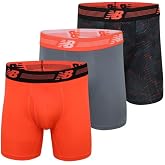 New Balance Men's Performance Boxer Briefs | 3 Pack Underwear, Moisture Wicking Stretch Fabric with Fly Opening, Soft Waistband and No Chafe Stitching