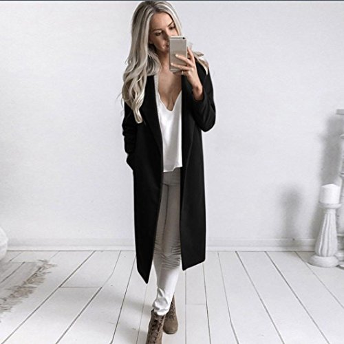 Hot Sale! Napoo Women Long Coat Winter Lapel Parka Jacket Solid Cardigan Overcoat Outwear (S, Black)