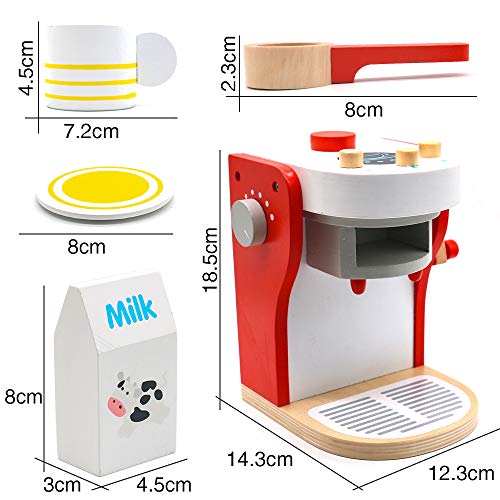 Kaffeemaschine Kinder Holz Rollenspiel Holzspielzeug Küche Haushaltsgeräte mit Tasse, Milchbox und Kaffeepad… – Bild 3