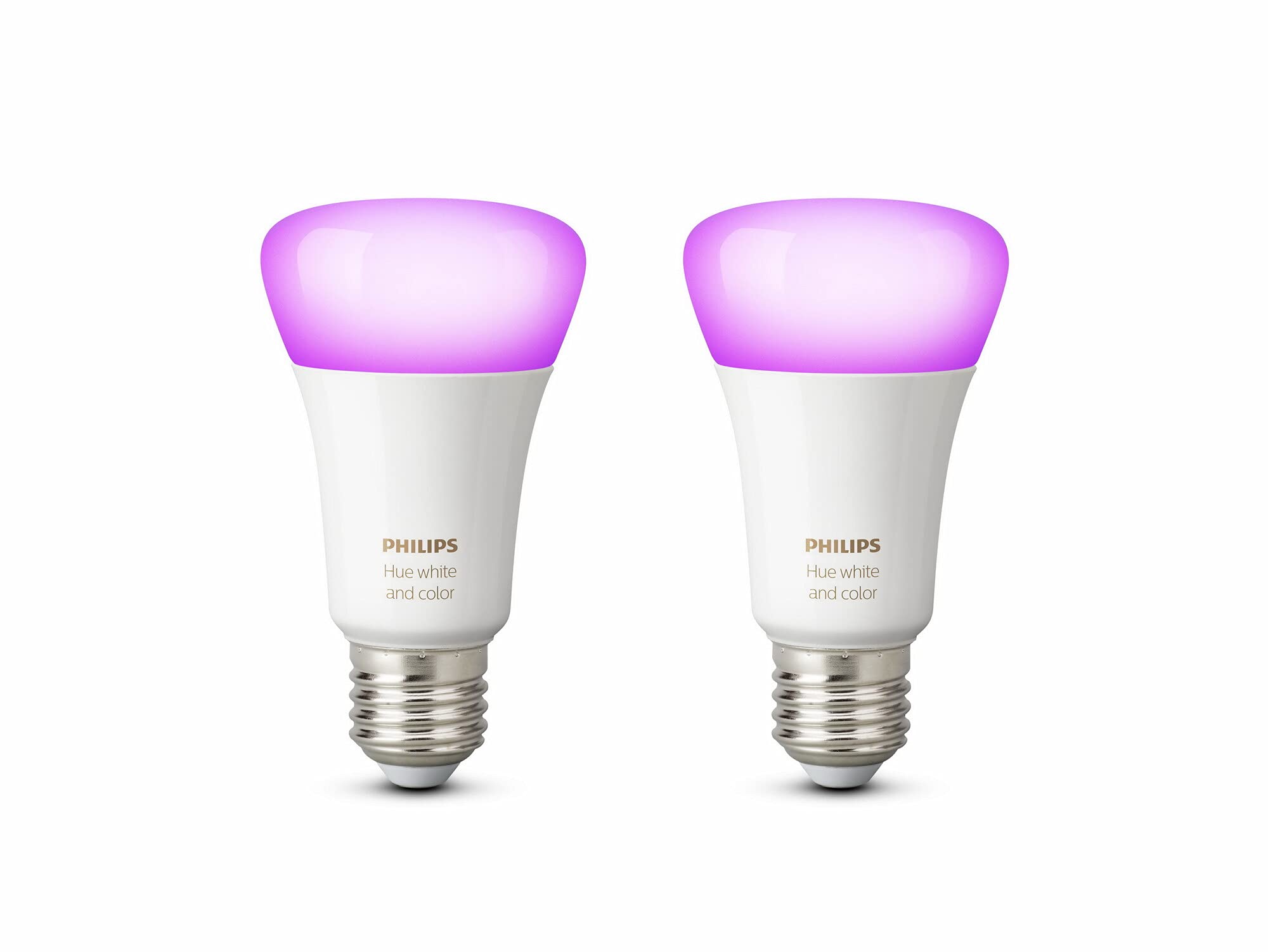 Philips Hue White and Colour Ambiance LED Smart Light Bulb 2 Pack [E27 Edison Screw] 60W Equivalent, with Bluetooth, Works with Alexa, Google Assistant and Apple Homekit.