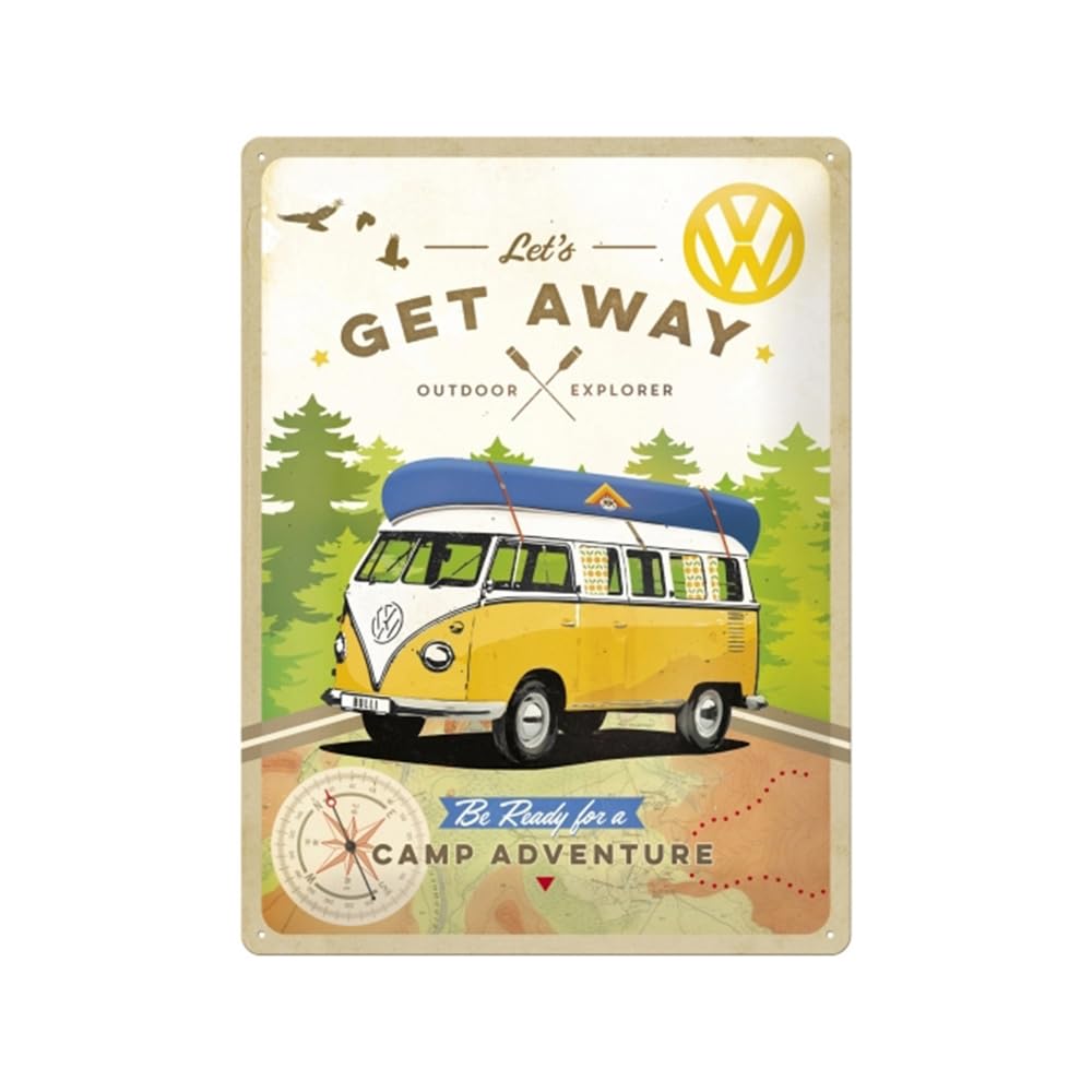 Nostalgic-Art Volkswagen - VW Bulli - Let's Get Away - Bus gift ideaRetro Tin SignMetal PlaqueVintage design for wall decoration30 x 40 cm