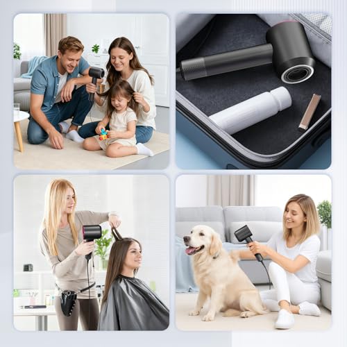 AIUNAOM Professional Hair Dryer 160,000 RPM, 500M Negative Ions, Magnetic Accessories, 3 Speed Settings and 4 Temperature Settings, for Animals, Salon and Home, Pink