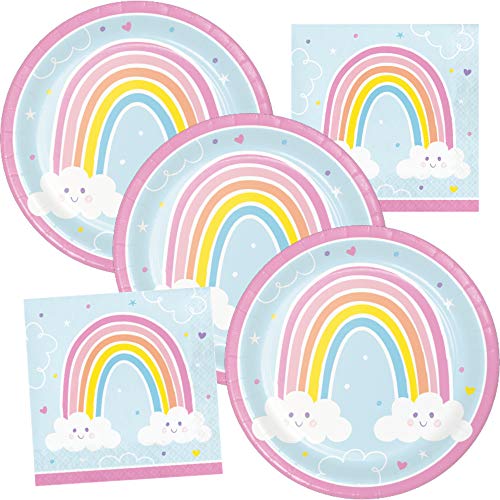Rainbow Party Supplies Birthday Plates and Napkin Set Serves up to 16