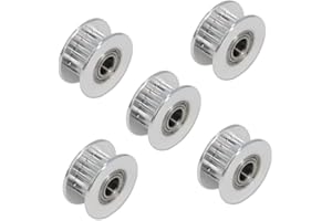 Zeberoxyz 5pcs GT2 Pulleys Wheel 20 Teeth 5mm Bore Aluminum Timing Belt Idler Pulleys with Double Bearings for 3D Printer CNC 6mm Width Timing Belt (20T-5mm Bore-Bearings)