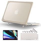 Batianda Heavy Duty Case for New MacBook Pro 14 Inch 2025 M5 M4 M3 M2 Pro/Max Chip- Ergonomic Foldable Kickstand (Holds 22lbs/Zero Wobble) Matte Translucent Rugged Armor Cover with Spare Parts, Khaki