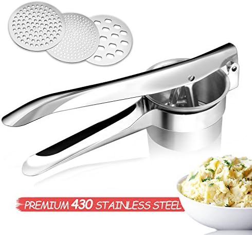 ShenMate Stainless Steel Potato Masher with 3 Interchangeable Disks, Potato Ricer Makes Fluffy Mashed Potatoes