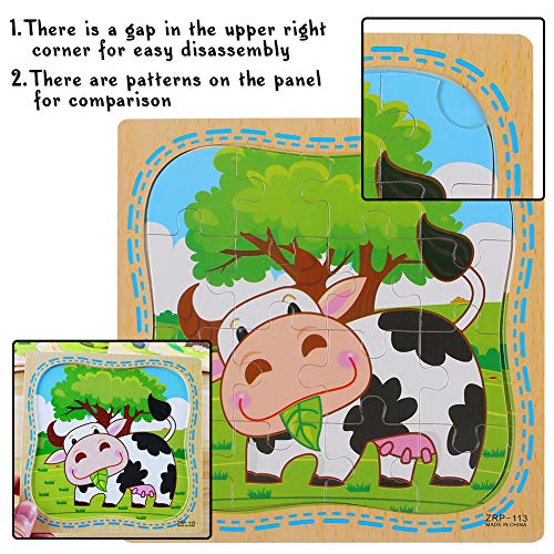 LovesTown Wooden Jigsaw Puzzles,6 Pcs Preschool Puzzles 2-5 Years Old Toddler Puzzles 16 Pieces Animal Puzzles for Kids Preschool Educational Learning Toys
