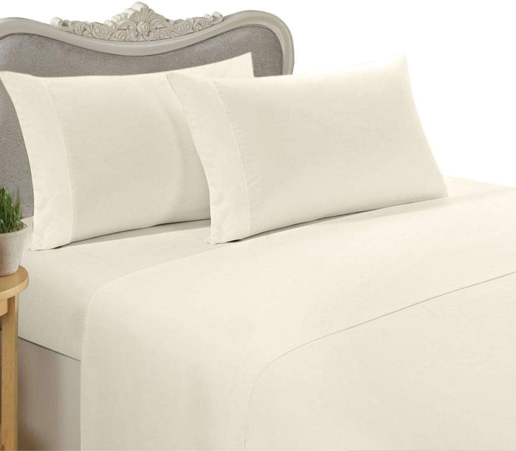 Italian Split King (Dual) Size, Solid Ivory, 1000 Thread Count Long Staple 100% Egyptian Cotton (NOT Microfiber Polyester) 5 Piece Bed Sheet Set 1000TC